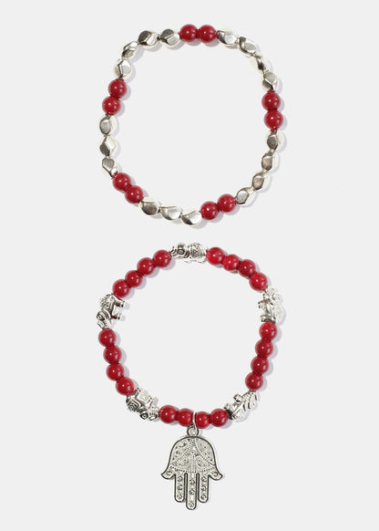Bead Bracelet with Hamsa Hand