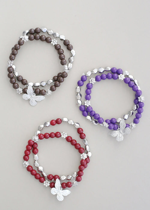 Dark Bead Bracelet with Butterfly