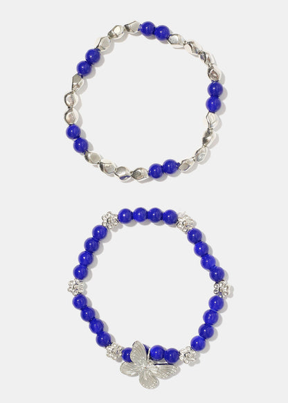 Dark Bead Bracelet with Butterfly