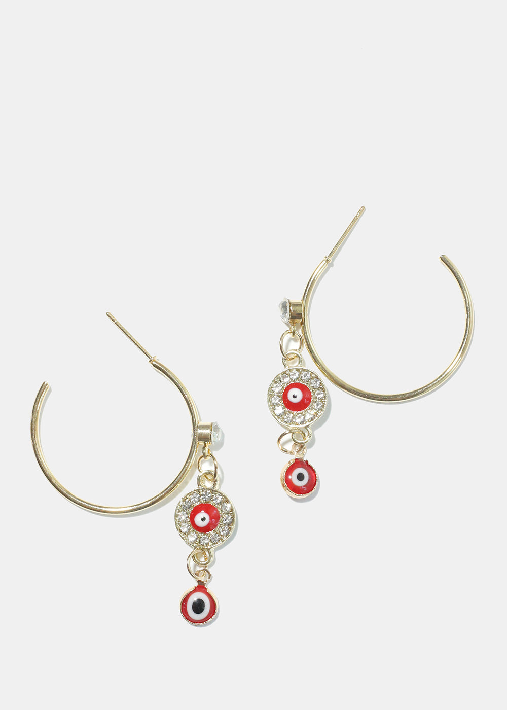 Evil Eye Dangle Charm Hoop Earrings