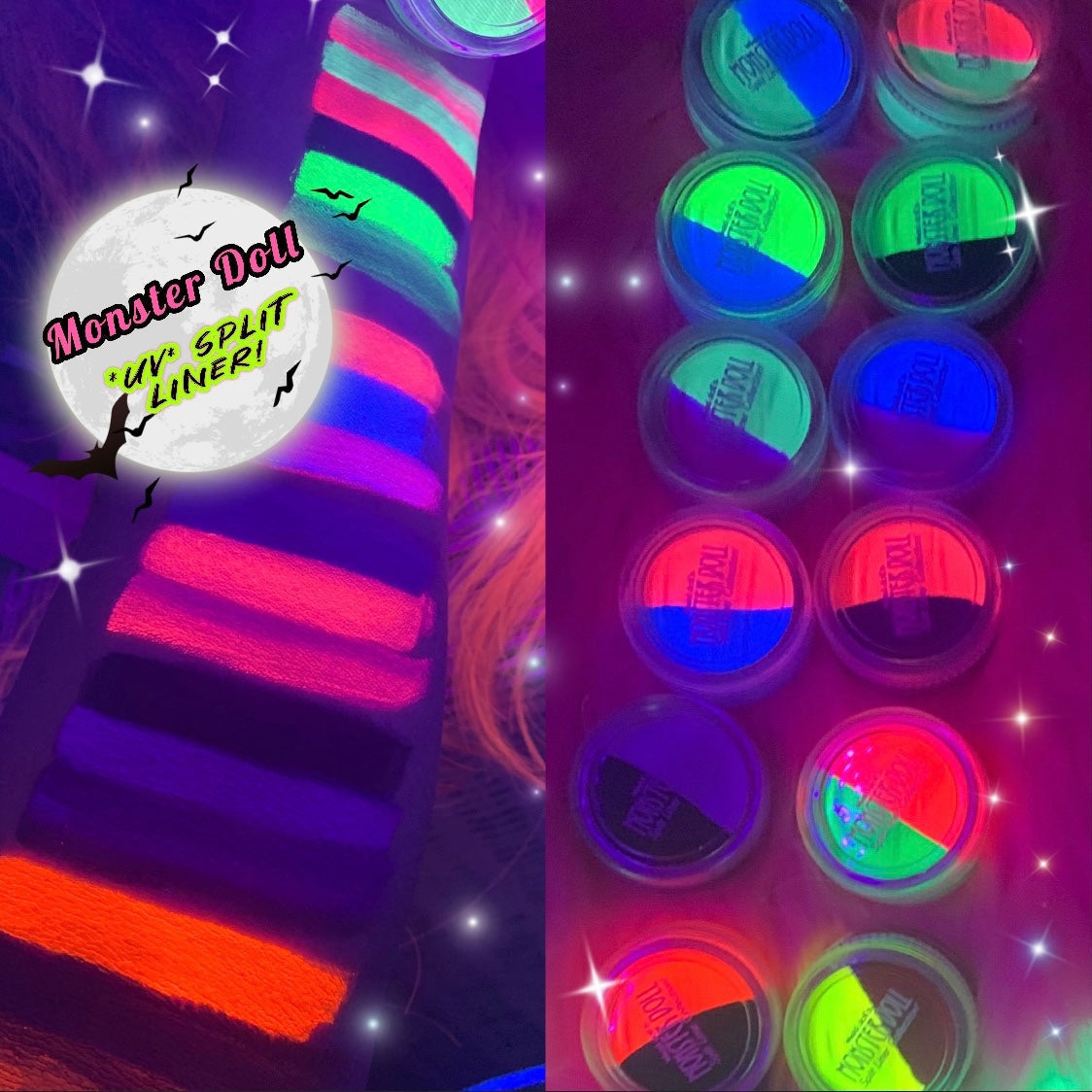Inked Doll Cosmetics - (HUGE!) Monster Doll ROCHELLE GOYLE *UV Neon Pastel* SPLIT LINER/FACE/BODY PAINT!
