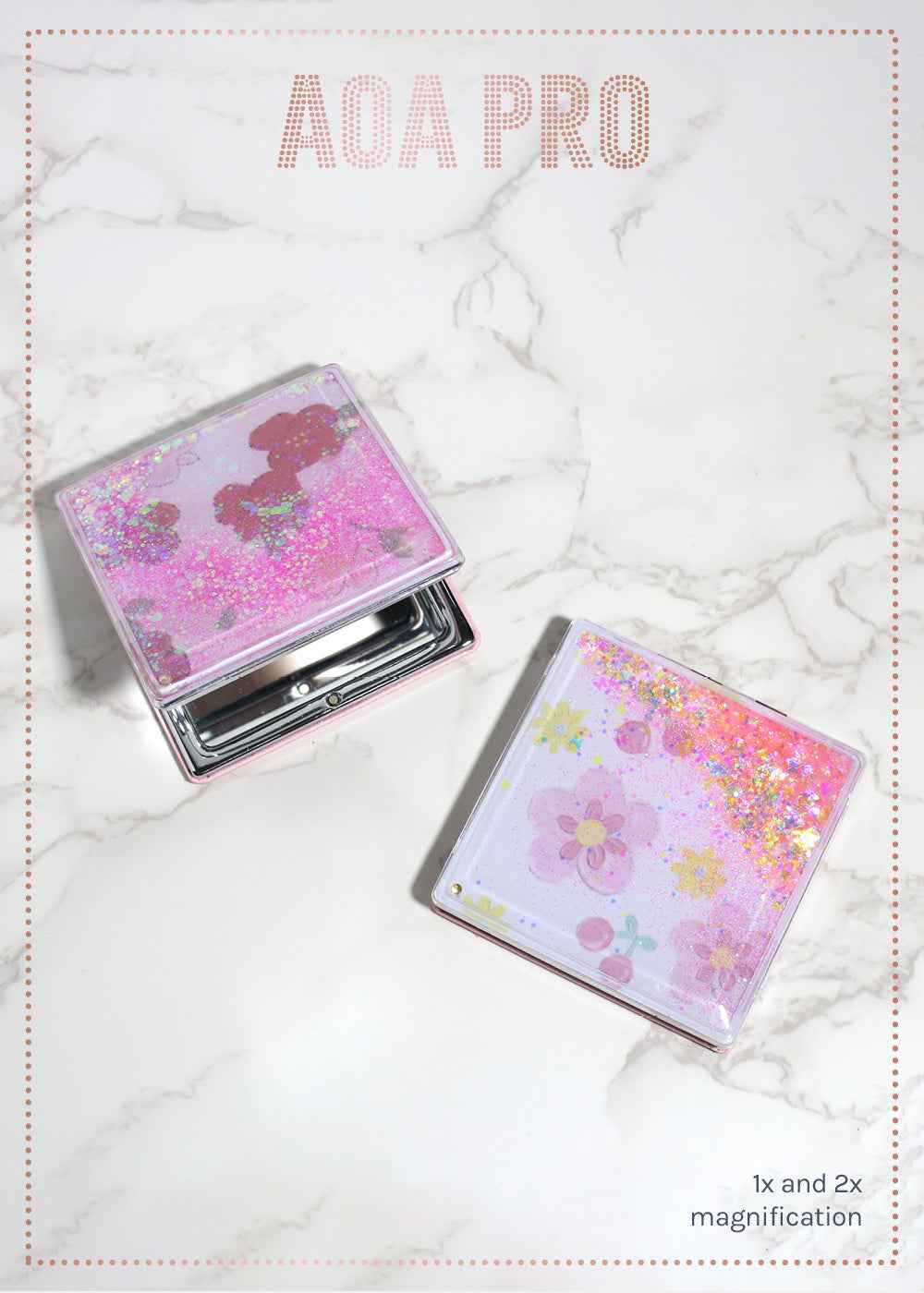 AOA Pro Double-Sided Compact Mirror – Glitter Bloom