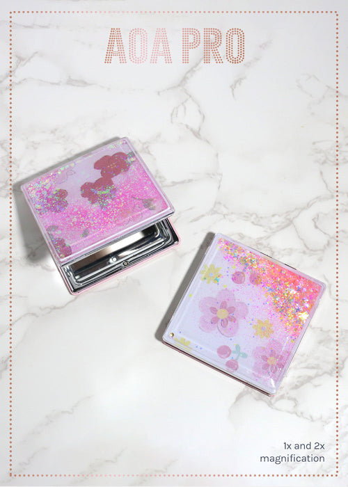 AOA Pro Double-Sided Compact Mirror – Glitter Bloom