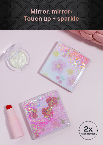 AOA Pro Double-Sided Compact Mirror – Glitter Bloom
